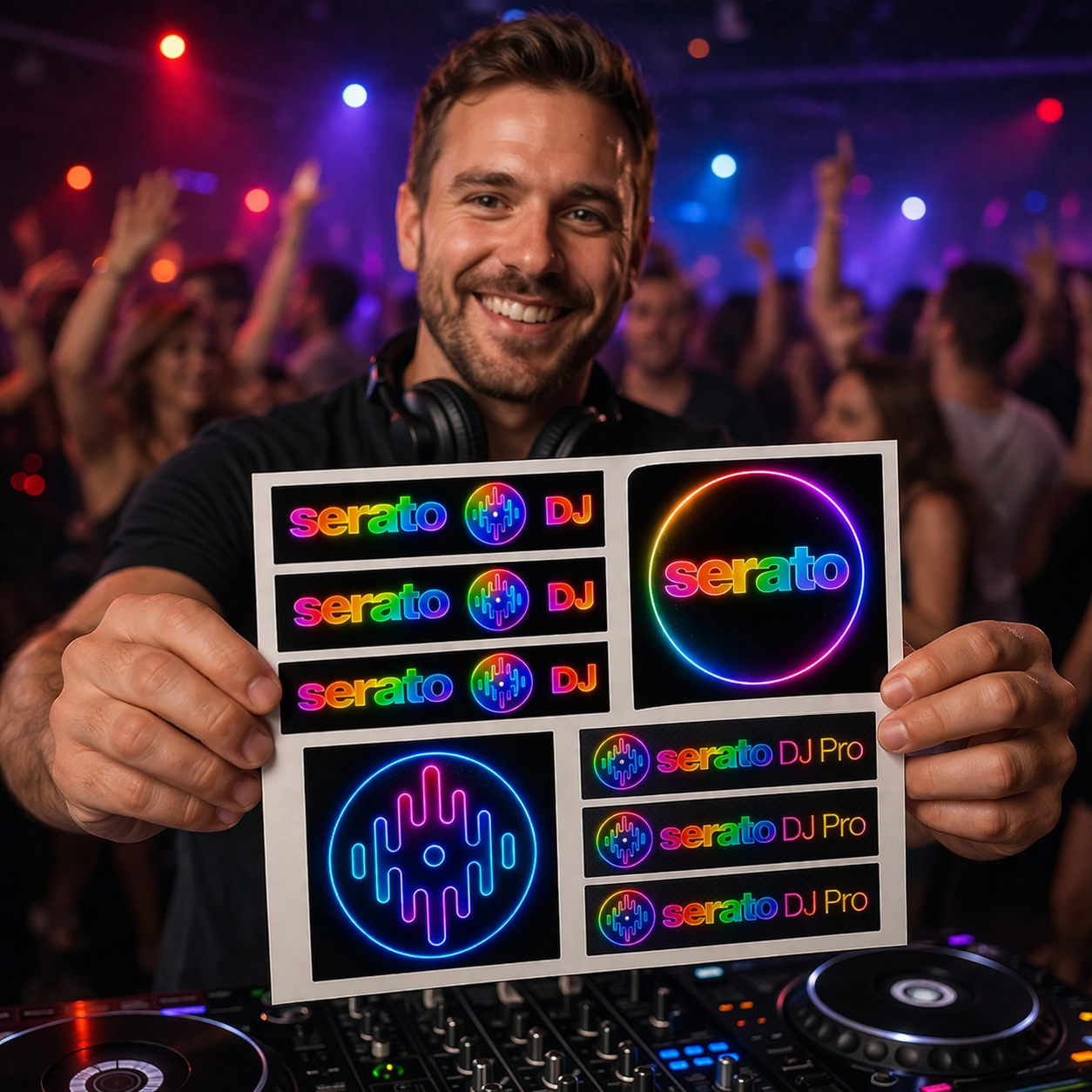 Serato DJ Neon Logo Sticker Sheet — Rainbow DJ Equipment Decals