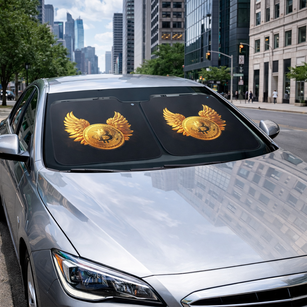 Bitcoin Wing Emblem Car Sun Shade — UV Protector for Crypto Enthusiasts
