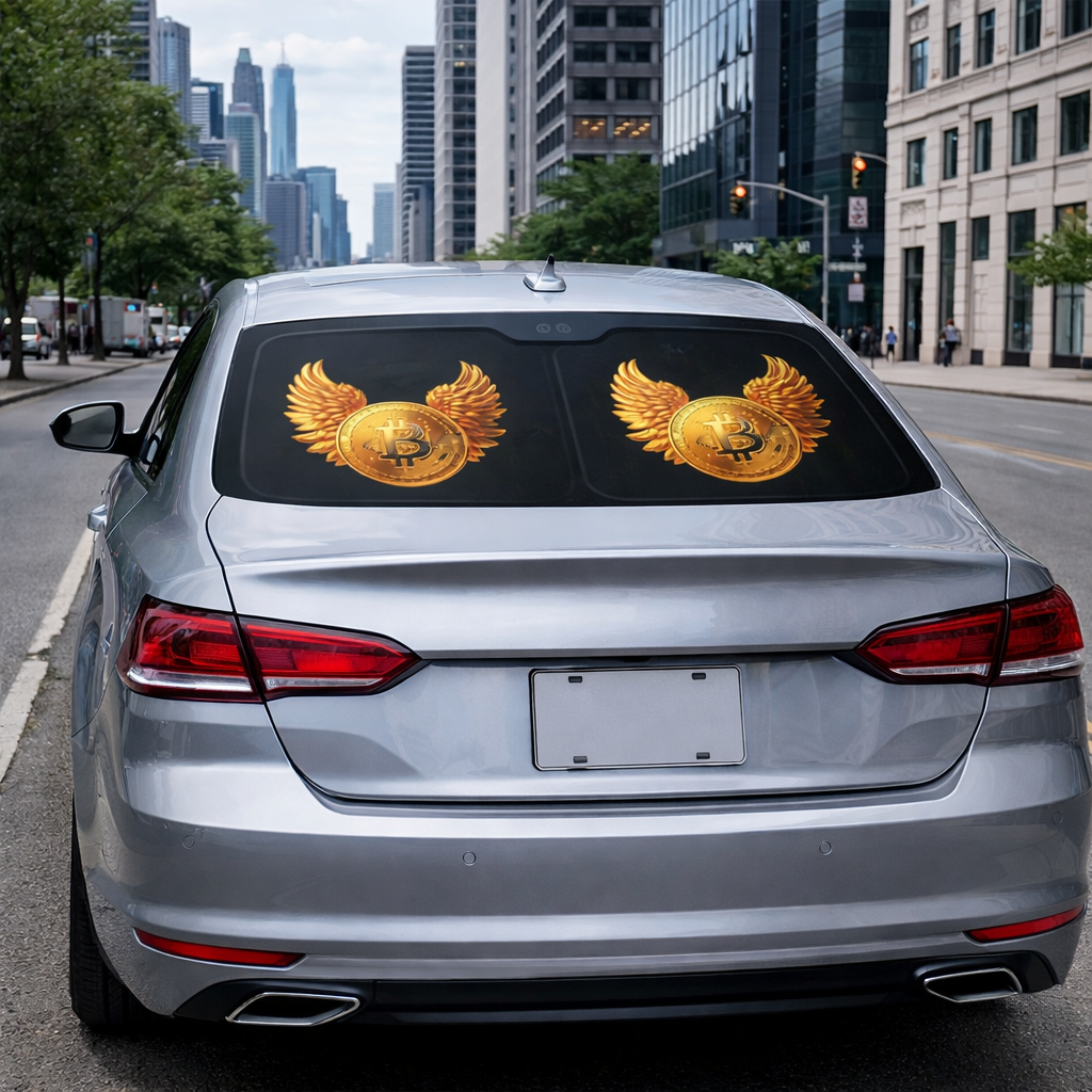 Bitcoin Wing Emblem Car Sun Shade — UV Protector for Crypto Enthusiasts