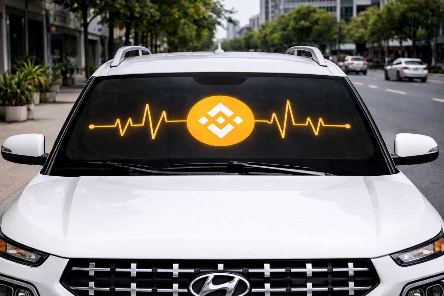 Binance Logo Car Sun Shade — Crypto Heartbeat Windshield Sunshade