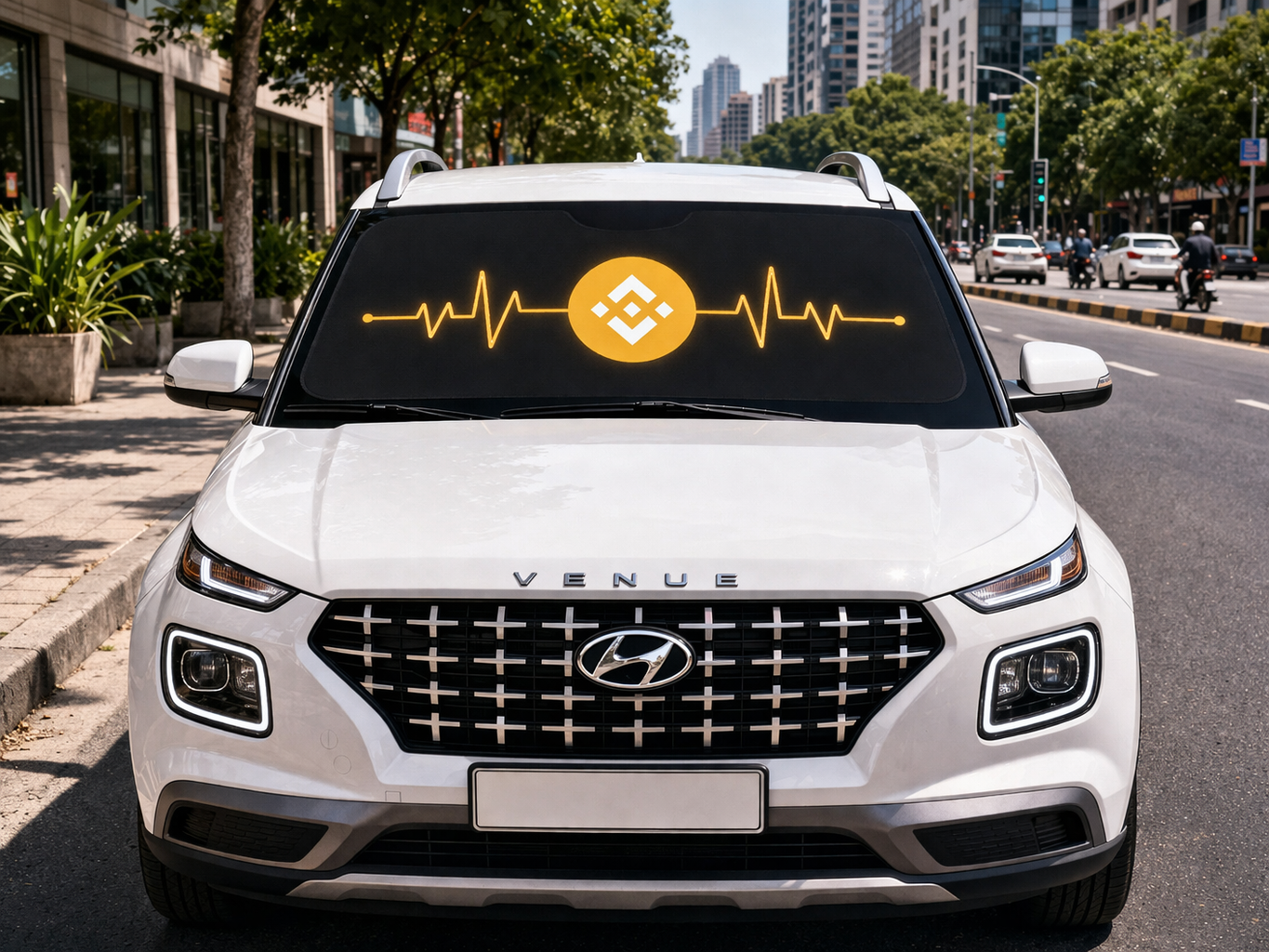 Binance Logo Car Sun Shade — Crypto Heartbeat Windshield Sunshade